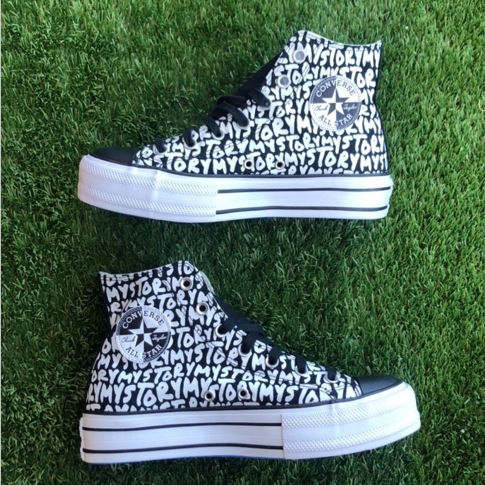 CTAS Double Stack Lift HI Rare Black & white “my story” Platform Converse